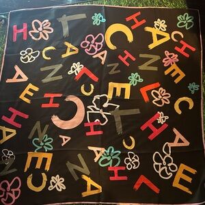 C H A N E L letters silk scarf